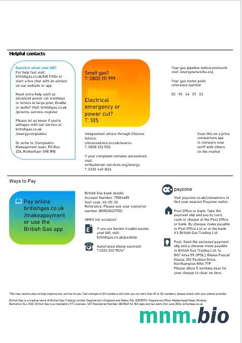 Wielka Brytania British Gas rachunek za usługi komunalne, Word and PDF template, 2 pages 3